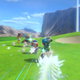 Four characters dash across the fairway in Mario Golf: Super Rush